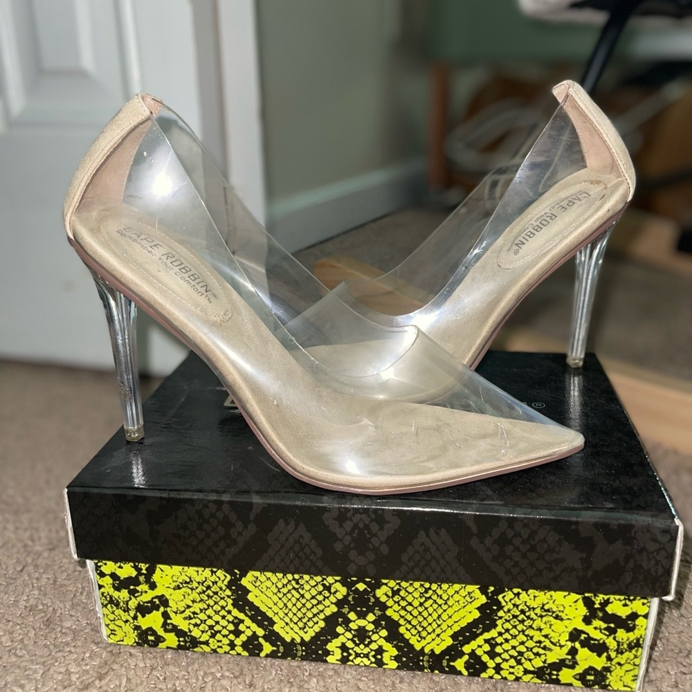 Clear nude suede heels women’s size 7.5